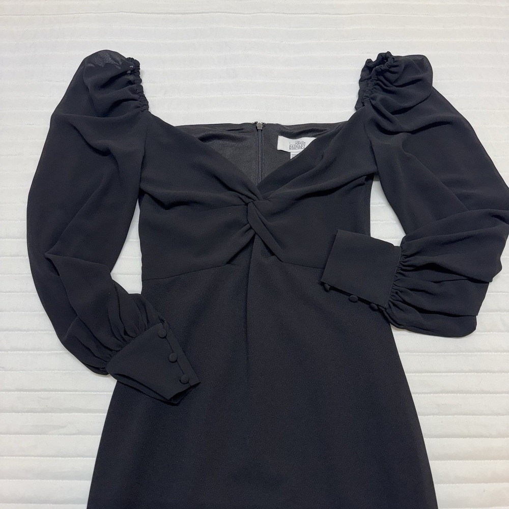 Belle Badgley Mischka Black Twist Front Long Puff Sleeve Mini Dress Size 0